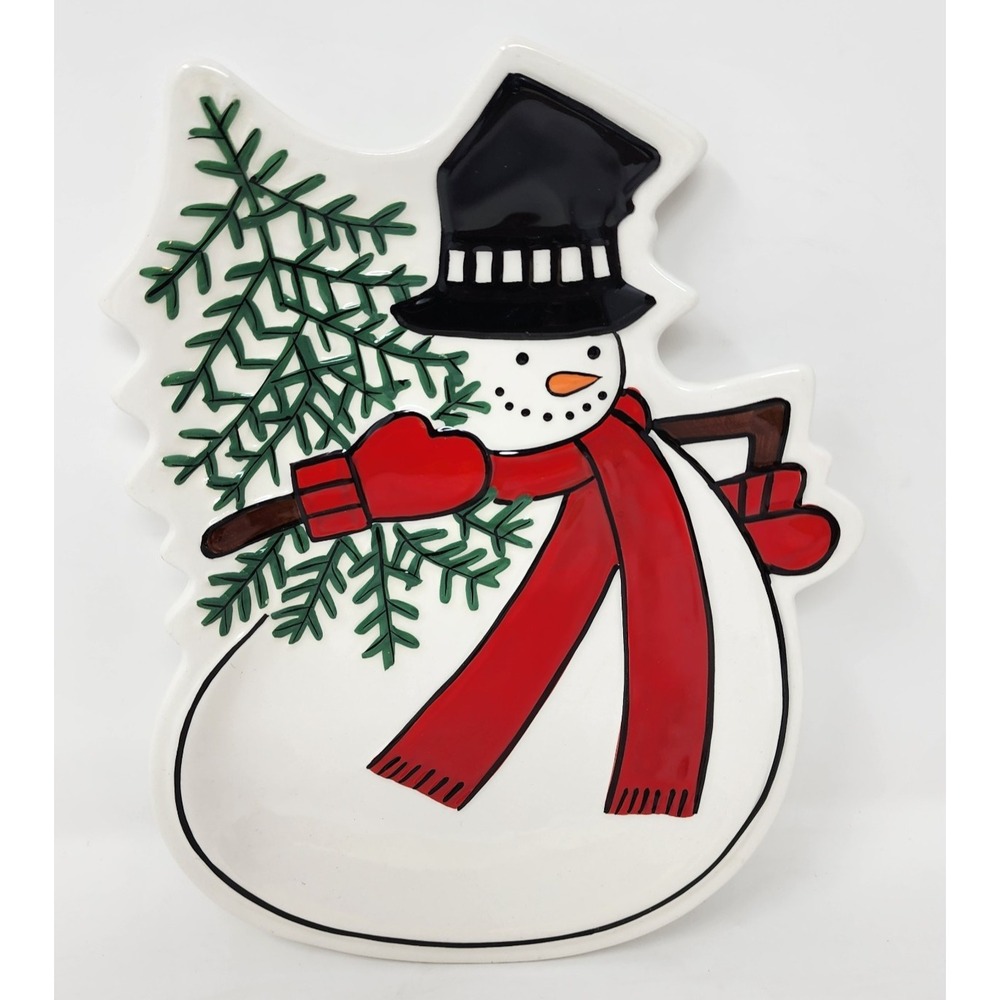 Fitz & Floyd Holiday Home Snowman Canape Plate Celebrate Christmas Winter‎ Party